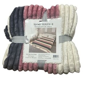 Super Soft Blanket - King Size, Pink, Cream, and Dark Purple